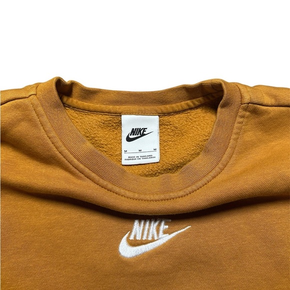 Nike Kids’s Center Swoosh Logo Crewneck Hoodie Mustard Yellow Medium - Picture 2 of 11